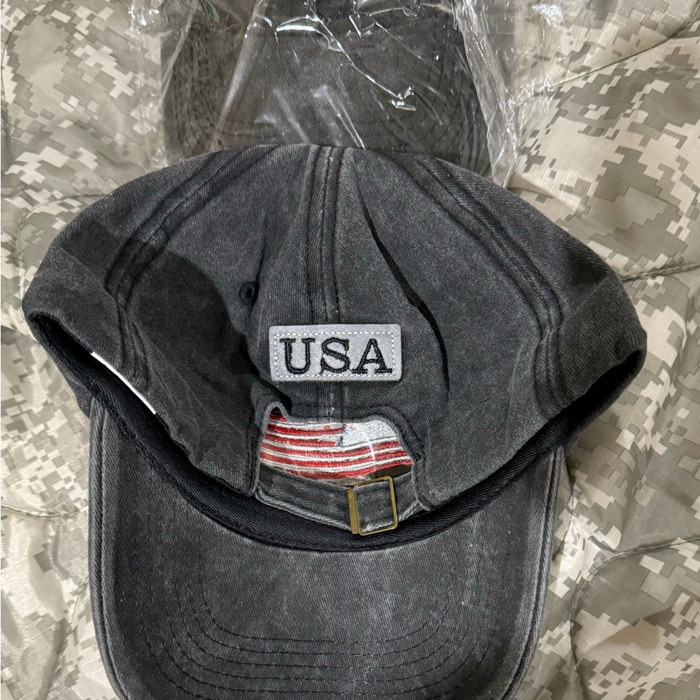 USA Patriotic Hat with Embroidered Flag, USA and USA Patch. One Size, Adjustable - Picture 3 of 5